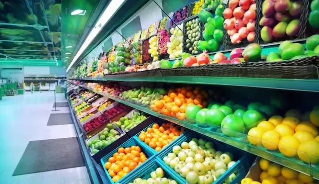 Grocery store produce shelves